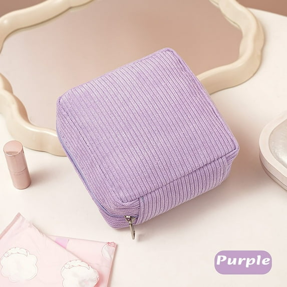Sanitary Pad Pouch 5.12x5.12in, Portable Menstrual Product Organizer for Students, Water-Resistant Hygiene Bag for Tampons Liners, Discreet Carry Case for School Gym Travel(Purple)