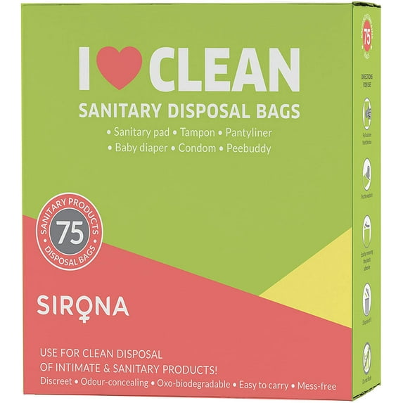 Sirona Sanitary Disposal Bags | Hygienic Disposal for Pads, Tampons, Panty Liners, Baby Diapers, Condoms & PeeBuddy 75- Bags