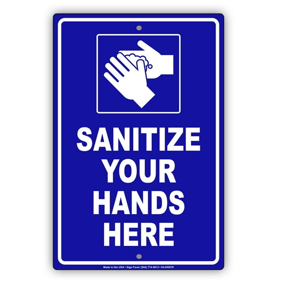 Sanitize Your Hands Here NoticeNovelty Display Office Notice Outdoor Health and Safety Unique Aluminum Metal Sign 8"x12"