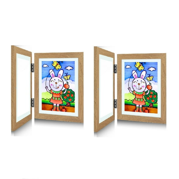 Sank Kids Art Frames Projects, Front Opening & Changeable Picture Display for max. A4 Art-Work, Kids Art Storage Frames, Crafts, Drawing, 8.3x11.8 (Wood,2PCS)