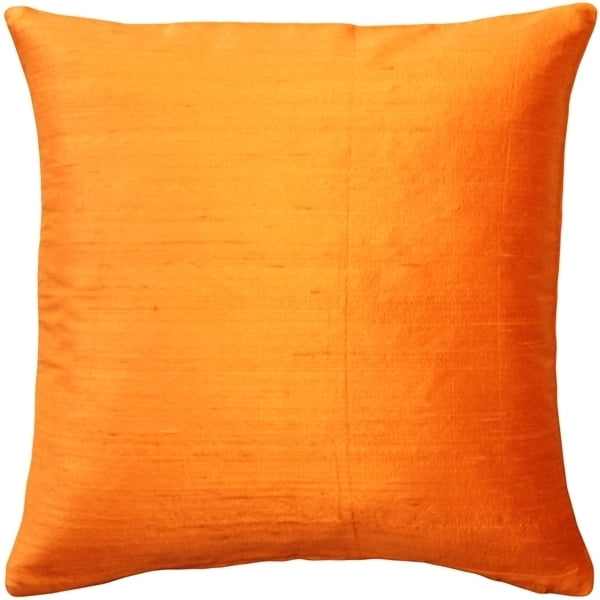 Sankara Orange Dupioni Silk Square Throw Pillow 18x18