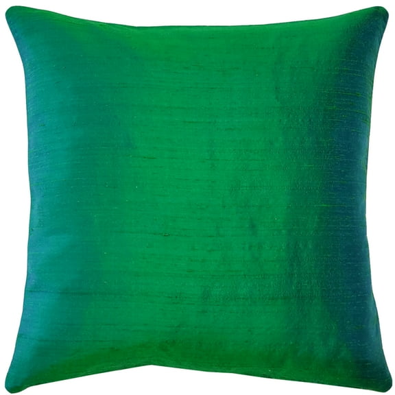 Sankara Emerald Green Silk Throw Pillow 20x20 Inches Dupioni Complete Insert