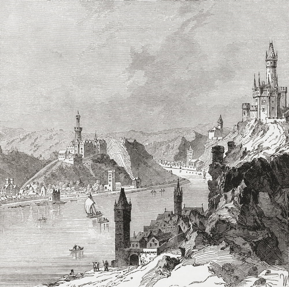 Sankt Goar And The Burg Rheinfels Rhineland-Palatinate Germany In The 17Th Century From Pictures From The German Fatherland Published C1880 Canvas Art - Ken Welsh Design Pics (15 x 15)