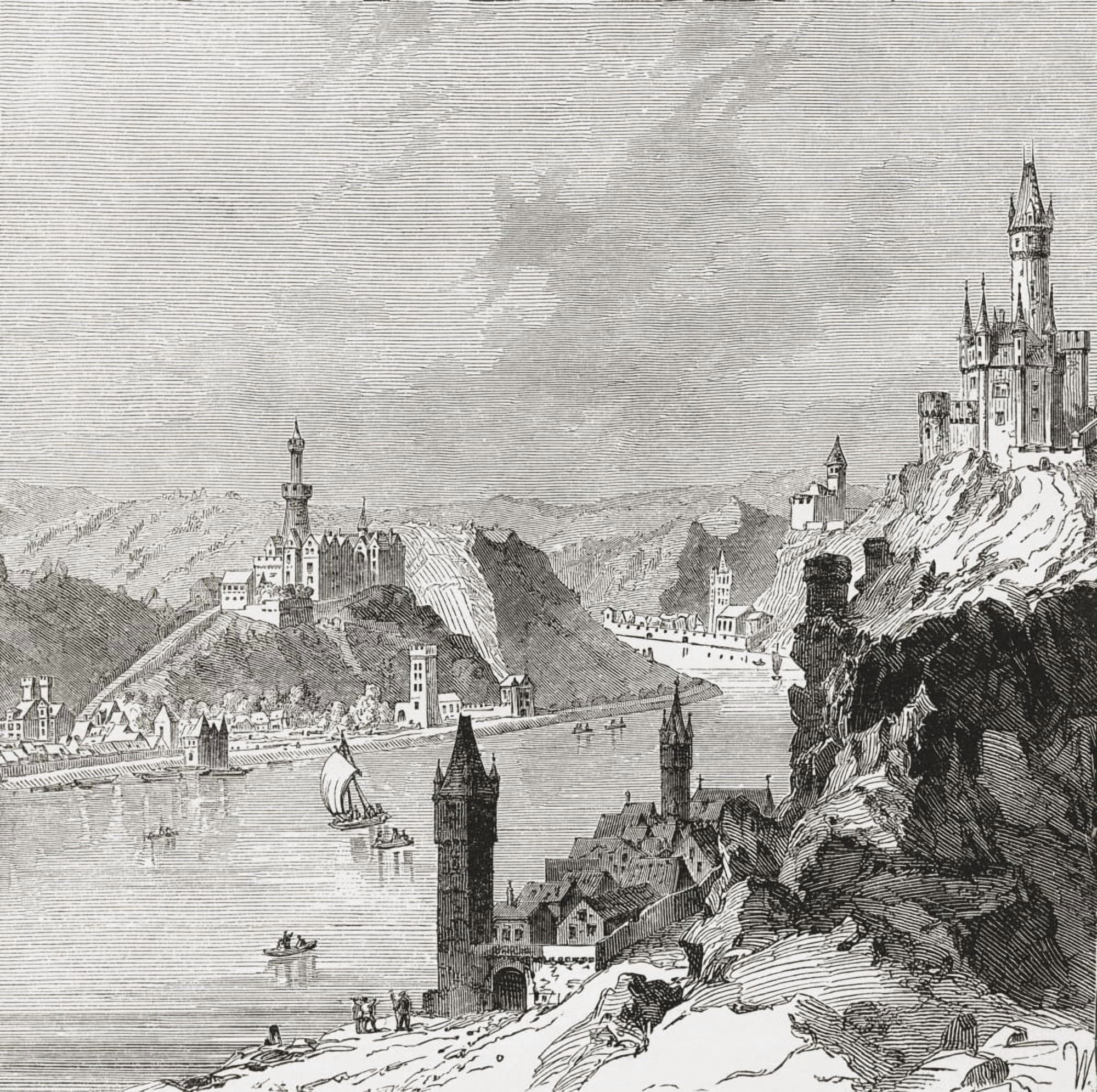 Sankt Goar And The Burg Rheinfels Rhineland-Palatinate Germany In The 17Th Century From Pictures From The German Fatherland Published C1880 Canvas Art - Ken Welsh Design Pics (24 x 24)