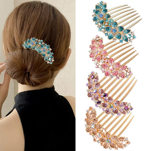 Sankuwen 4 PCS 7 Teeth Hair Side Combs Pearl Crystal Rhinestone Floral Twist Combs Rhinestone Flower Hairpin Decorative Hair Combs Accessories for Women (4 Styling)