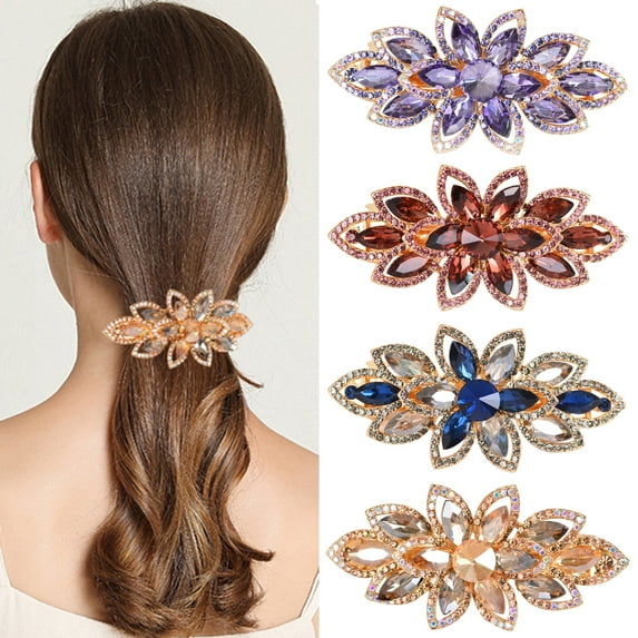 Sankuwen 4 PCS Barrettes for Women Rhinestone Decorative Large Hair Clips Thick Hair Accessories