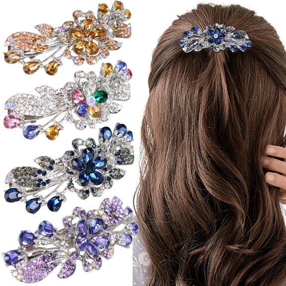 Sankuwen 4 PCS Flower Hair Barrette Rhinestone Hair Luxury Barrette Headwear Hair Accessories