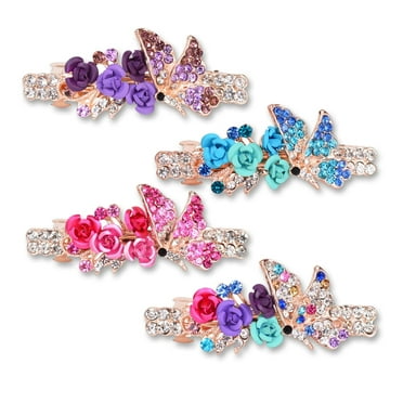 Sankuwen 4 Pcs Rhinestone Hair Clips Pearl Hair Barrettes for Women Girls, Sparkly Glitter Rhinestones Flowers Hairpin French Style Hairclips Vintage Hair Accessoires for Women Girls