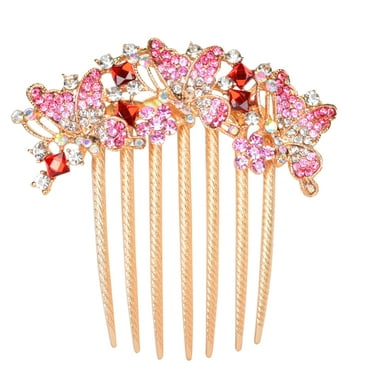 Sankuwen Women Rhinestone Inlaid Butterfly Hair Comb Hairpin Barrette Accessory,Also Perfect Mother's Day Gifts for Mom (Pink)