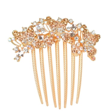 Sankuwen Women Rhinestone Inlaid Butterfly Hair Comb Hairpin Barrette Accessory,Also Perfect Mother's Day Gifts for Mom (Champagne)