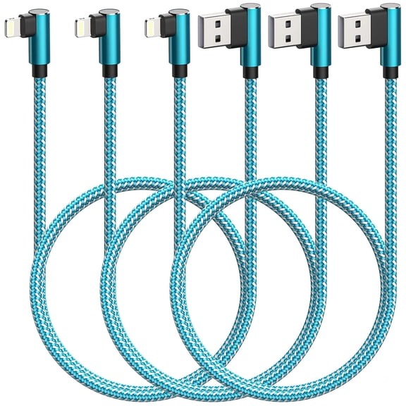 Sanlf 90 Degree iPhone Charger 3 Pack 3ft Right Angle Lighning Cable with Blue LED Light Fast Charging Cable Nylon Braided Cord Compatible with iPhone 12 11 Xs MAX XR X 8 7 6s Plus (Black)