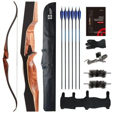 Sanlida Archery 60" Royal X8 One-Piece Bow Traditional Wooden Hunting Bow Handmade Hunting Bow and Arrows Kit for Adults & Traditional Archers, RH Only (40lbs, Red Wood)
