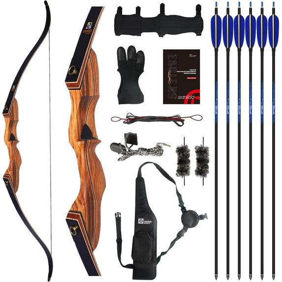 Sanlida Eagle X9 New 58” RTH Standard Hunting Wooden Takedown Recurve Bow and Arrow Set for Adults and Hunters (25 Lbs, Right Hand)