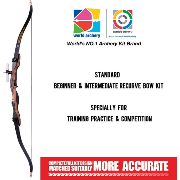 Sanlida Noble Standard Beginner & Intermediate Recurve Bow and Arrows Kit for Adult and Youth, Wooden Takedown Recurve Bow Package for Training, Practice & Competition RH Only (62", 30lbs)