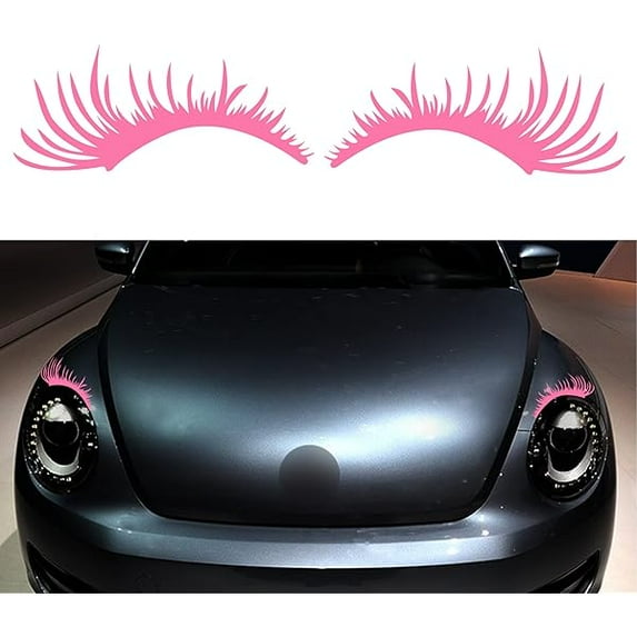 Sanlufa 2Pcs Car Headlight Eyelashes Vinyl Stickers Waterproof Personality Cute Decoration Fake Eyelash Decals for Car Truck Headlamp Headlight (Pink)