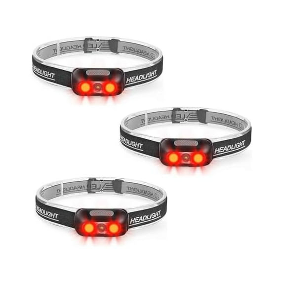 Sanlufa 500 Lumen Rechargeable Headlamp (3 Pack), 5 Modes with Red Light Head Lamp, IP54 Water-Resistant Adjustable Strap Head Light for Adult Running, Camping, Cycling