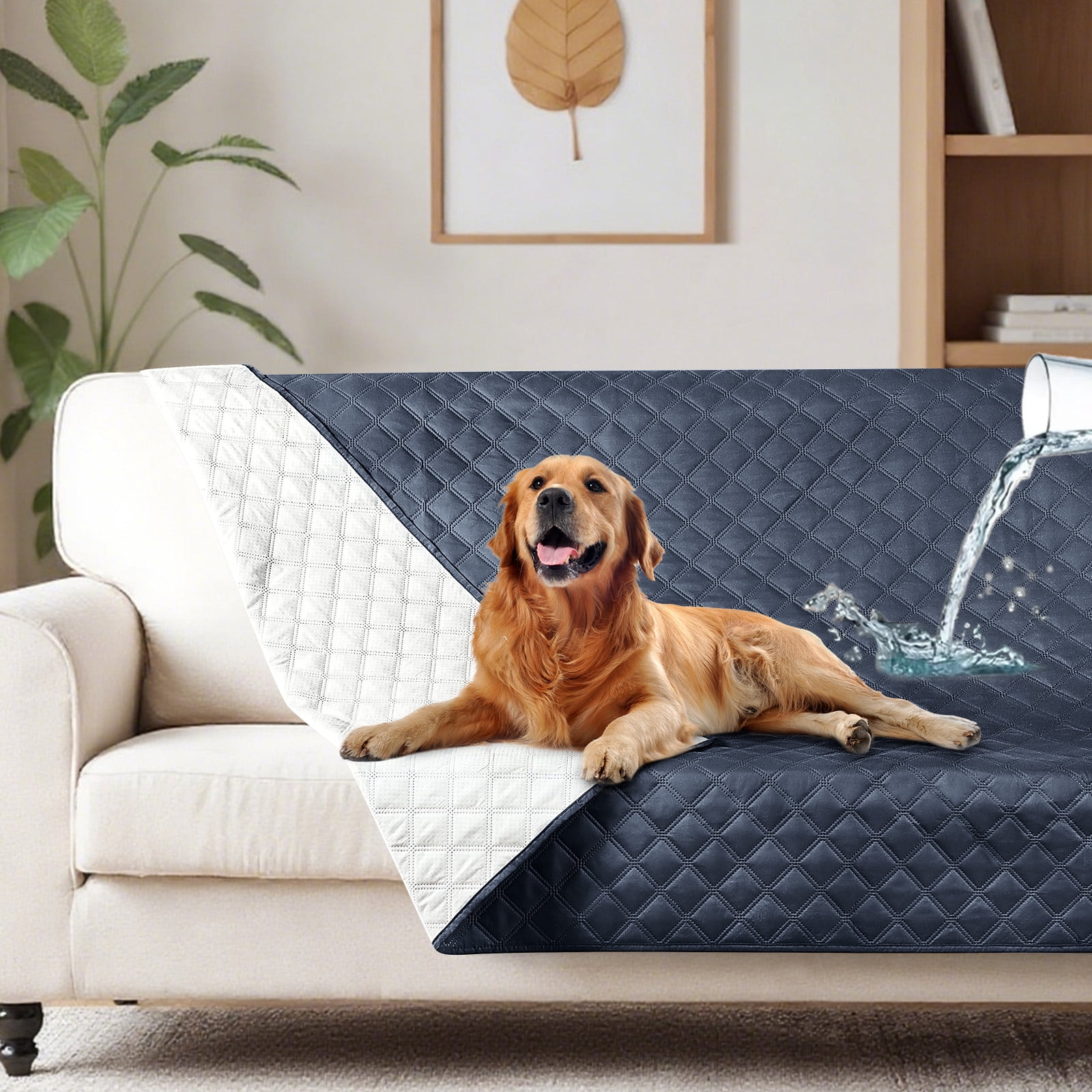 Sanmadrola 100% Double-Sided Waterproof Dog Bed Cover Pet Blanket Sofa Couch Furniture Protector for Kids Children Dog Cat, 52''x82'' Blue Gray