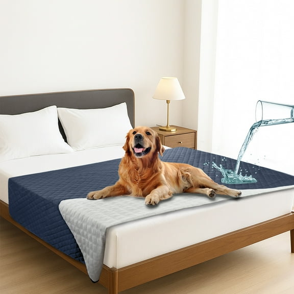 Sanmadrola 100% Double-Sided Waterproof Dog Bed Cover Pet Blanket Sofa Couch Furniture Protector for Kids Children Dog Cat, Blue 82''x102''