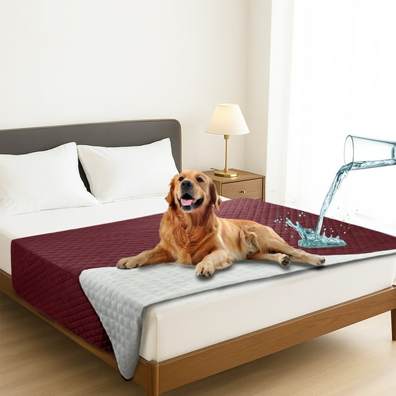 Sanmadrola 100% Double-Sided Waterproof Dog Bed Cover Pet Blanket Sofa Couch Furniture Protector for Kids Children Dog Cat, Burgundy 82''x86''