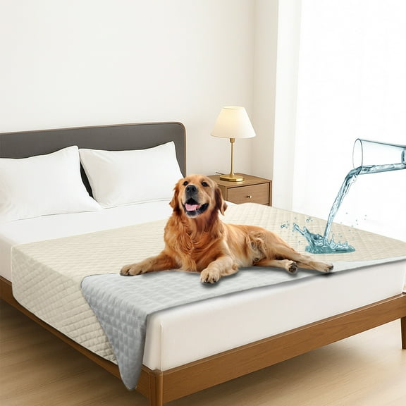 Sanmadrola 100% Double-Sided Waterproof Dog Bed Cover Pet Blanket Sofa Couch Furniture Protector for Kids Children Dog Cat, Cream White 82''x86''