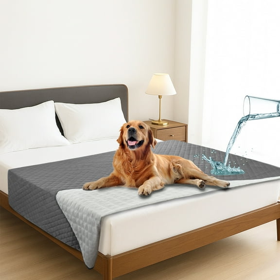 Sanmadrola 100% Double-Sided Waterproof Dog Bed Cover Pet Blanket Sofa Couch Furniture Protector for Kids Children Dog Cat, Gray 82''x86''