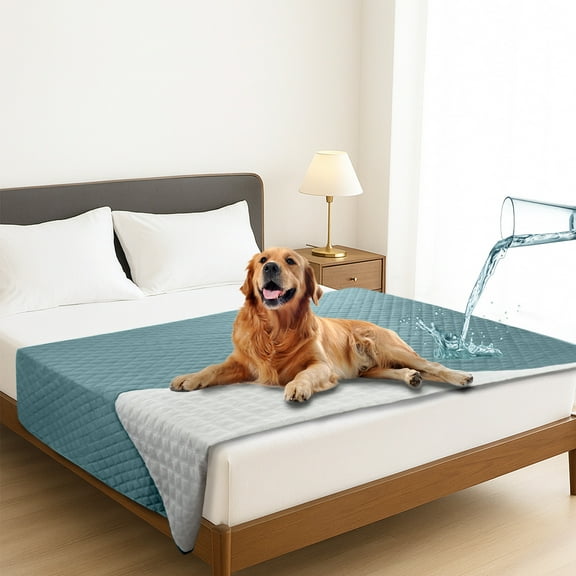 Sanmadrola 100% Double-Sided Waterproof Dog Bed Cover Pet Blanket Sofa Couch Furniture Protector for Kids Children Dog Cat, Gray Blue 82''x82''