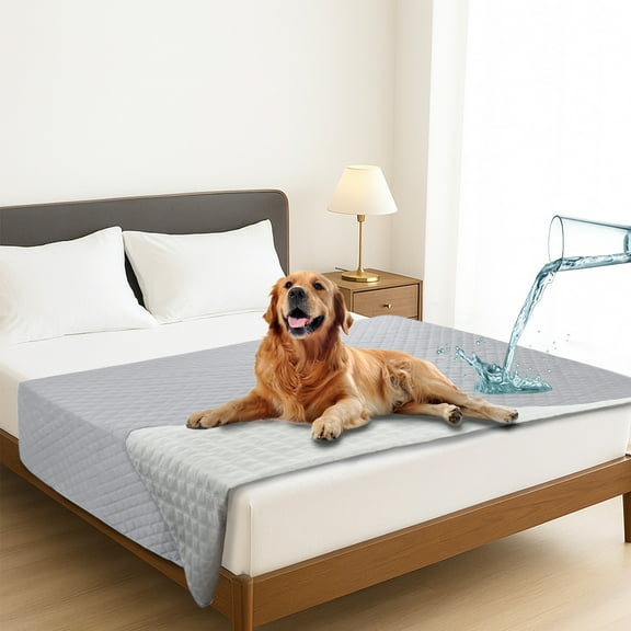 Sanmadrola 100% Double-Sided Waterproof Dog Bed Cover Pet Blanket Sofa Couch Furniture Protector for Kids Children Dog Cat, Light Gray 82''x86''