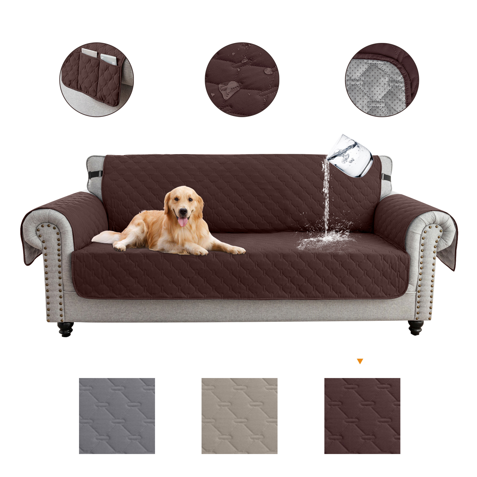 Sanmadrola 100 Waterproof Couch Covers NonSlip Sofa Cover with Elastic Straps&Silicone Backing