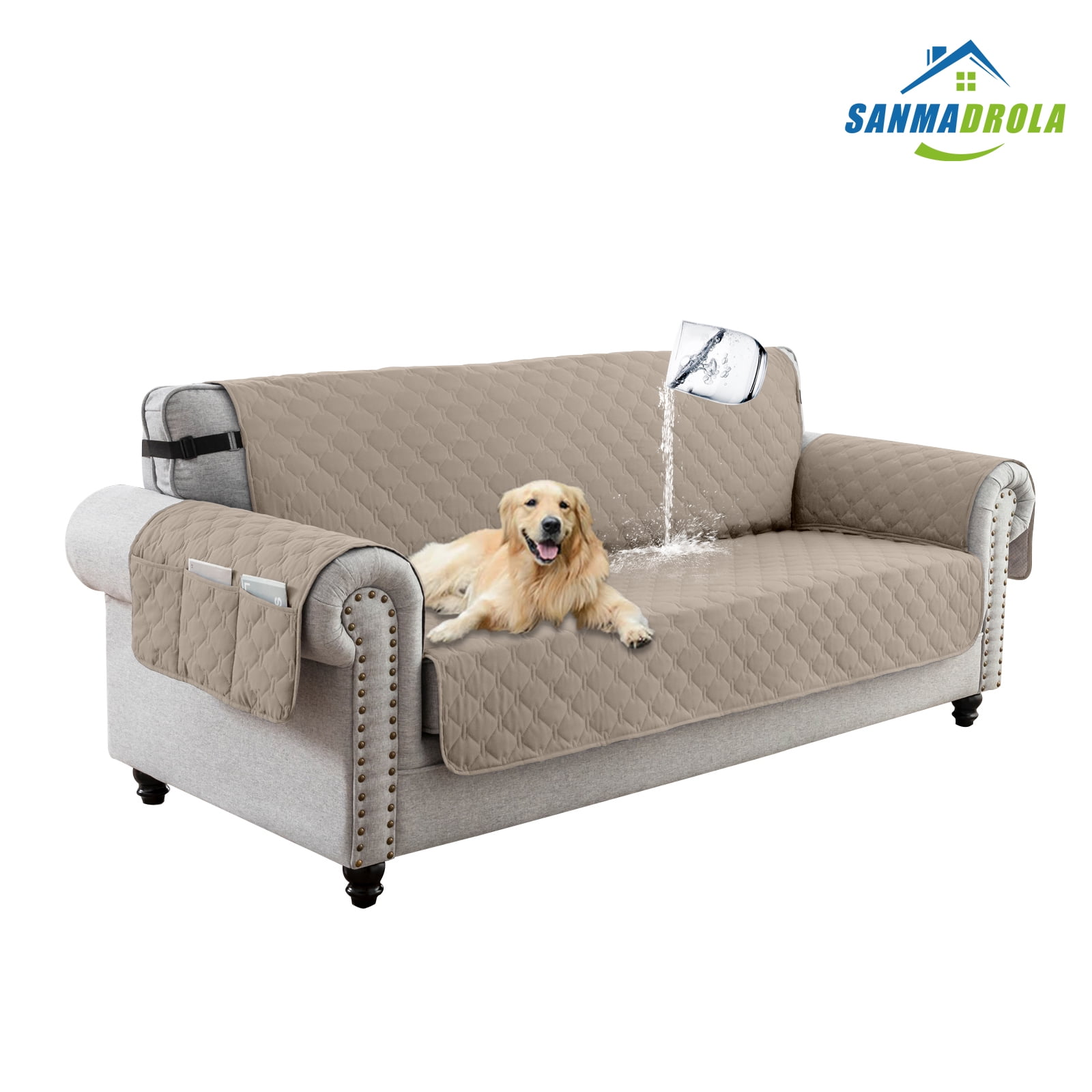 Sanmadrola 100 Waterproof Couch Covers NonSlip Sofa Cover with Elastic Straps&Silicone Backing