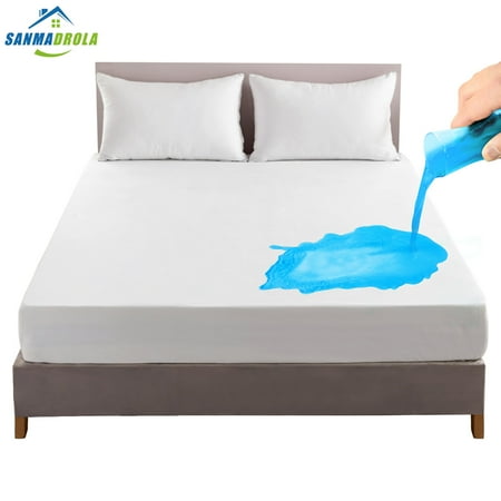 Sanmadrola 100% Waterproof Mattress Protector Fitted Premium Bed Cover Breathable Machine Washable Mattress Pad Cover, Five-Sides TPU Membrane Layer Waterproof, 12'' Deep Pocket, White, Full