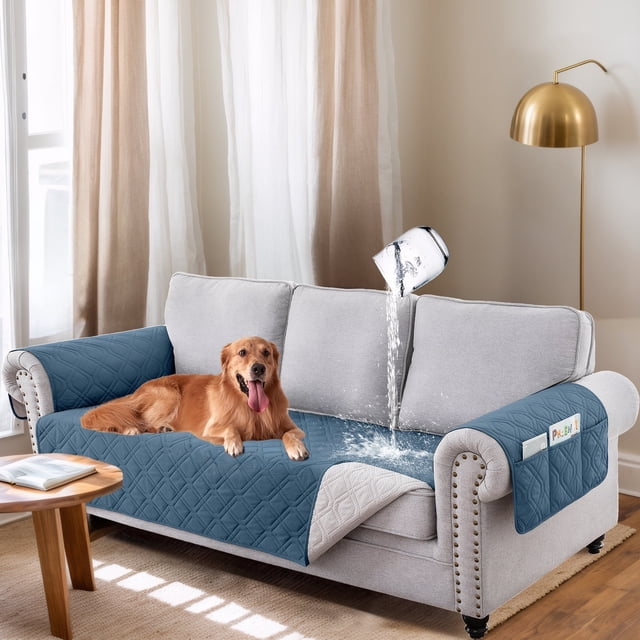 Sanmadrola 100% Waterproof Sofa Anti Slip Couch Covers Machine Washable Furniture Covers Leakproof Sofa Slipcover for Dogs, Children, Pets, Aegean Blue, Loveseat