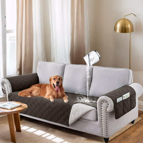 Sanmadrola 100% Waterproof Sofa Anti Slip Couch Covers Machine Washable Furniture Covers Leakproof Sofa Slipcover for Dogs, Children, Pets, Chocolate, Loveseat