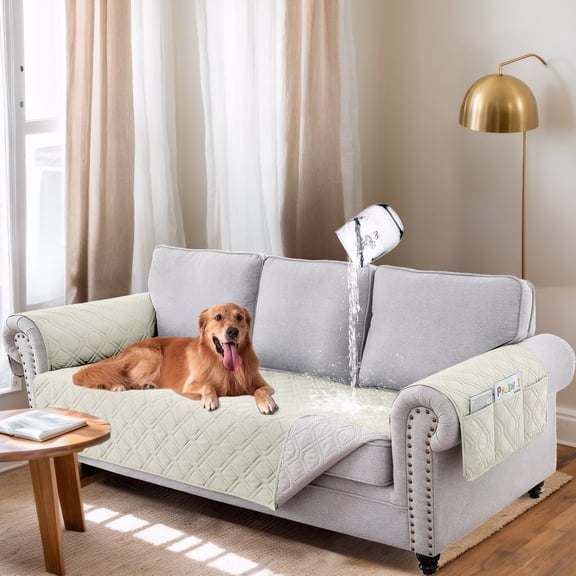 Sanmadrola 100% Waterproof Sofa Anti Slip Couch Covers Machine Washable Furniture Covers Leakproof Sofa Slipcover for Dogs, Children, Pets, Ivory White, Chair