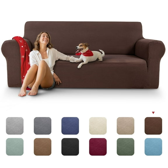 Sanmadrola Couch Covers for Dogs 100% Waterproof Sofa Covers Washable Non Slip Couch Covers Stretchable Machine Washable for Dogs Kids Pets, Brown, Sofa