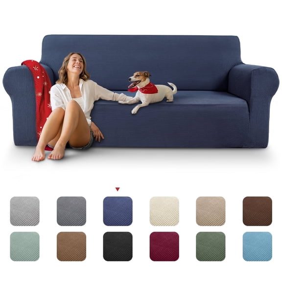 Sanmadrola Couch Covers for Dogs 100% Waterproof Sofa Covers Washable Non Slip Couch Covers Stretchable Machine Washable for Dogs Kids Pets, Navy Blue, Sofa