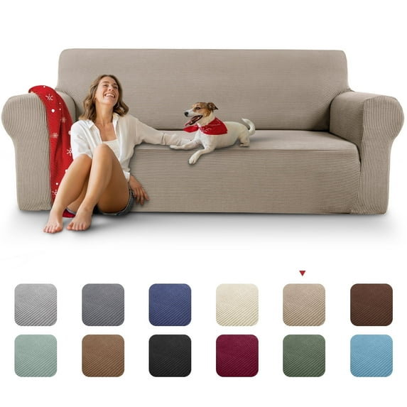 Sanmadrola Couch Covers for Dogs 100% Waterproof Sofa Covers Washable Non Slip Couch Covers Stretchable Machine Washable for Dogs Kids Pets, Khaki, Sofa