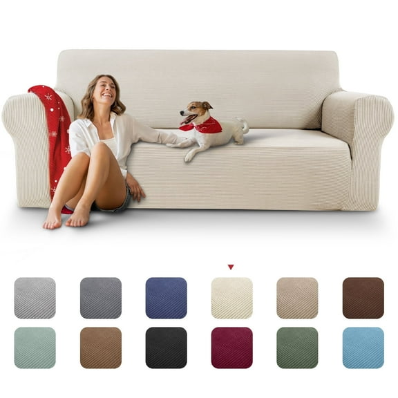 Sanmadrola Couch Covers for Dogs 100% Waterproof Sofa Covers Washable Non Slip Couch Covers Stretchable Machine Washable for Dogs Kids Pets, Beige, Sofa
