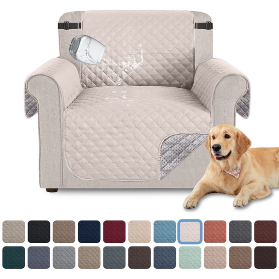 Sanmadrola 100% Waterproof Sofa Cover Anti Slip Couch Cover Machine Washable Slipcover Leakproof Furniture Protector for Dogs Kids Pets, Ivory White, Chair