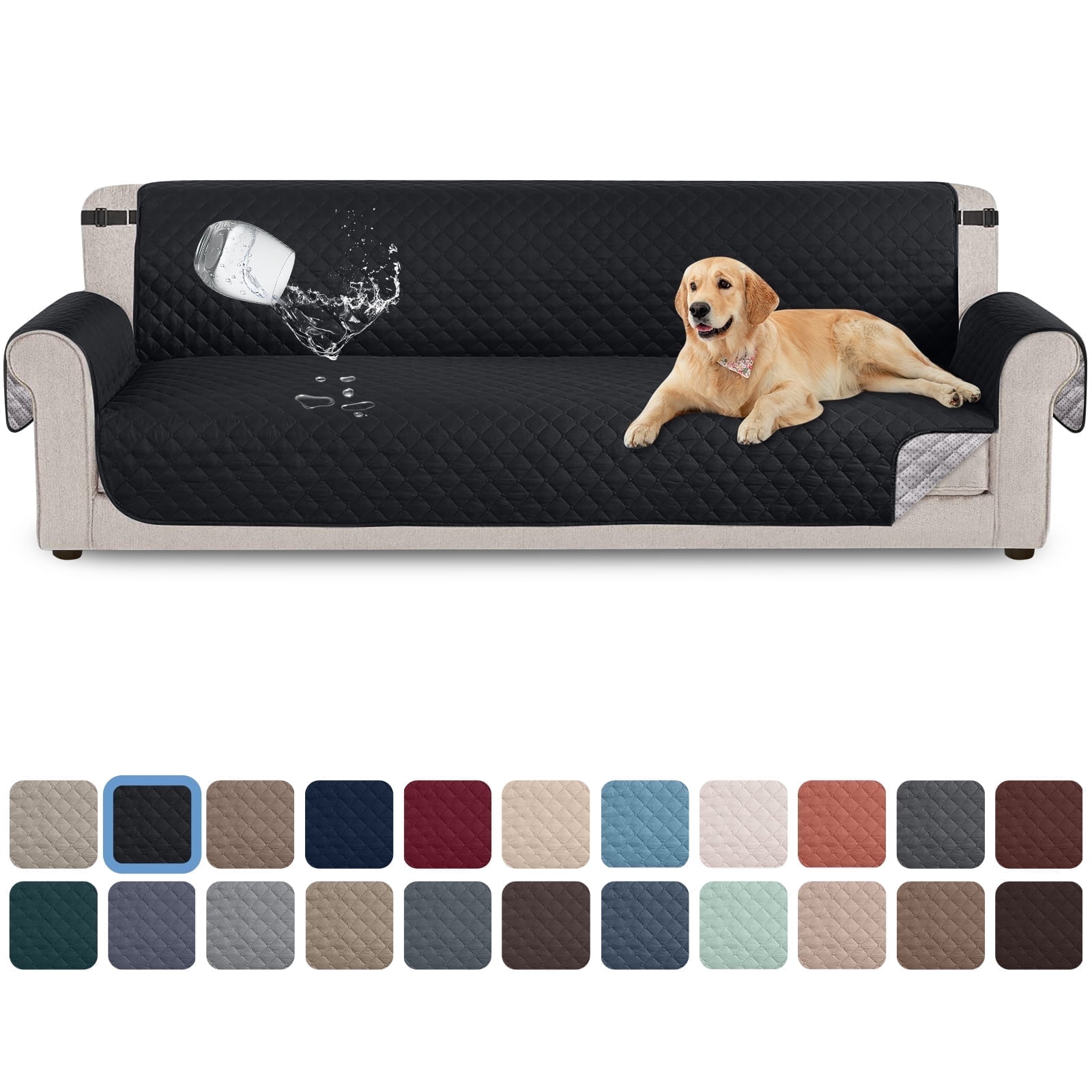 Sanmadrola 100% Waterproof Sofa Cover Non Slip Couch Cover Machine Washable Slipcover Leakproof Furniture Protector for Dogs Kids Pets, Black, Oversized Sofa