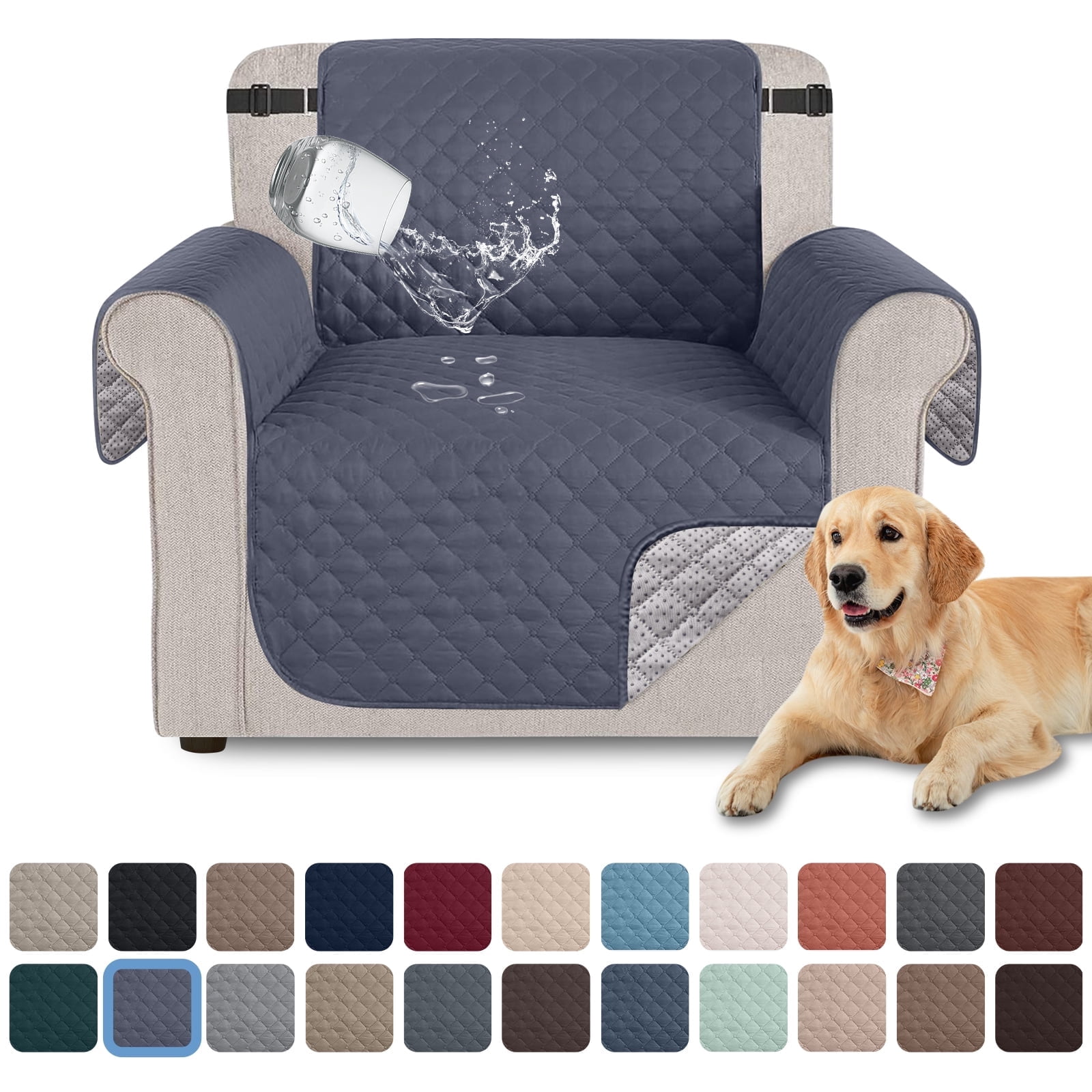 Sanmadrola 100% Waterproof Sofa Cover Non Slip Couch Cover Machine Washable Slipcover Leakproof Furniture Protector for Dogs Kids Pets, Bluish Grey, Chair