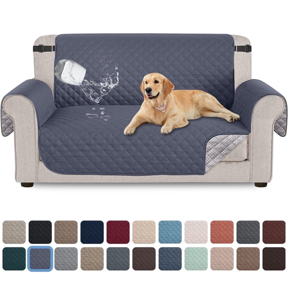 Sanmadrola 100% Waterproof Sofa Cover Non Slip Couch Cover Machine Washable Slipcover Leakproof Furniture Protector for Dogs Kids Pets, Bluish Grey, Loveseat