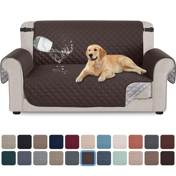 Sanmadrola 100% Waterproof Sofa Cover Non Slip Couch Cover Machine Washable Slipcover Leakproof Furniture Protector for Dogs Kids Pets, Dark Coffee, Loveseat