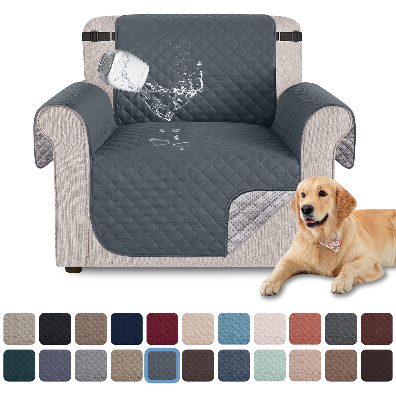 Sanmadrola 100% Waterproof Sofa Cover Non Slip Couch Cover Machine Washable Slipcover Leakproof Furniture Protector for Dogs Kids Pets, Dark Gray, Chair