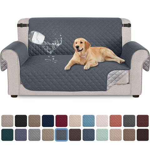 Sanmadrola 100% Waterproof Sofa Cover Non Slip Couch Cover Machine Washable Slipcover Leakproof Furniture Protector for Dogs Kids Pets, Dark Gray, Loveseat