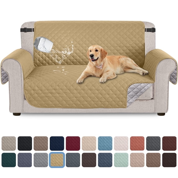 Sanmadrola 100% Waterproof Sofa Cover Non Slip Couch Cover Machine Washable Slipcover Leakproof Furniture Protector for Dogs Kids Pets, Sand Color, Loveseat