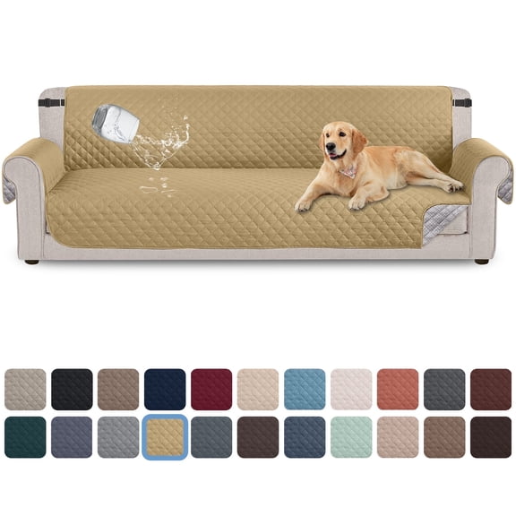 Sanmadrola 100% Waterproof Sofa Cover Non Slip Couch Cover Machine Washable Slipcover Leakproof Furniture Protector for Dogs Kids Pets, Sand Color, Oversized Sofa