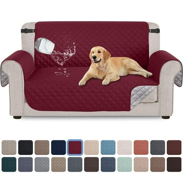 Sanmadrola 100% Waterproof Sofa Cover Non Slip Couch Cover Machine Washable Slipcover Leakproof Furniture Protector for Dogs Kids Pets, Wine Red, Loveseat