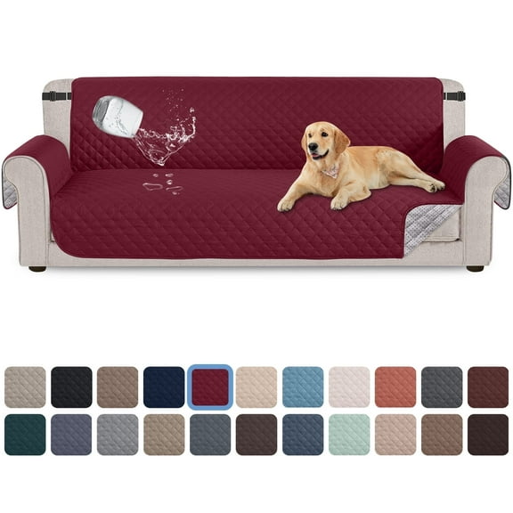 Sanmadrola 100% Waterproof Sofa Cover Non Slip Couch Cover Machine Washable Slipcover Leakproof Furniture Protector for Dogs Kids Pets, Wine Red, Sofa