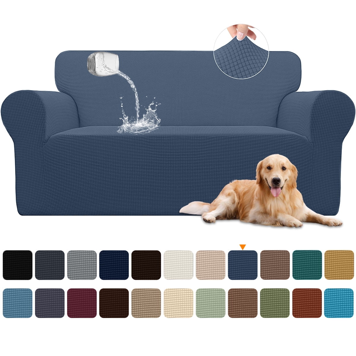 Sanmadrola 100% Waterproof Sofa Cover Non Slip Couch Cover Stretch Slipcover Leakproof Couch Protector for Kids Dogs Cats Pets, Aegean Blue, Loveseat