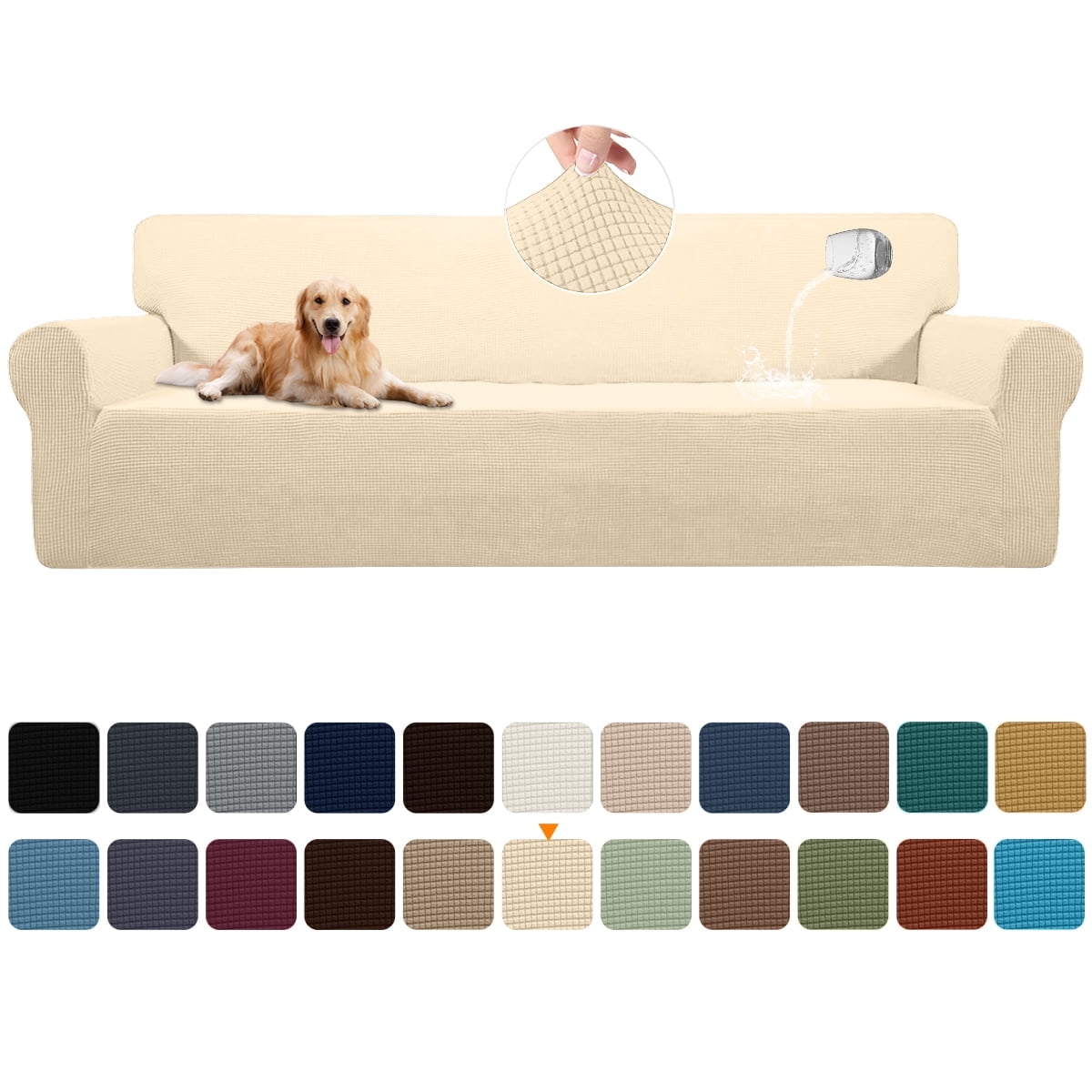 Sanmadrola 100% Waterproof Sofa Cover Non Slip Couch Cover Stretch Slipcover Leakproof Couch Protector for Kids Dogs Cats Pets, Beige, Oversized Sofa
